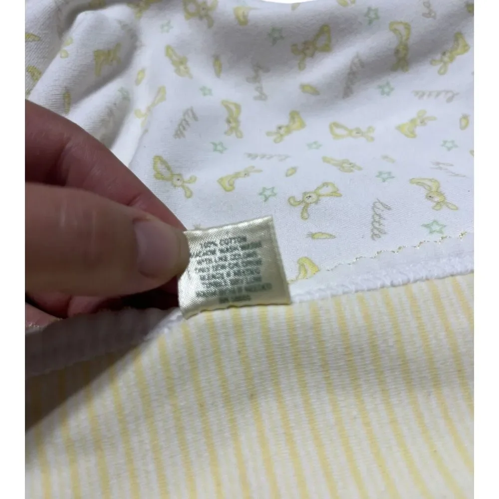 Nordstrom Baby Blanket Yellow Bunnies Green Stars “Little Baby” Hat Booties Set